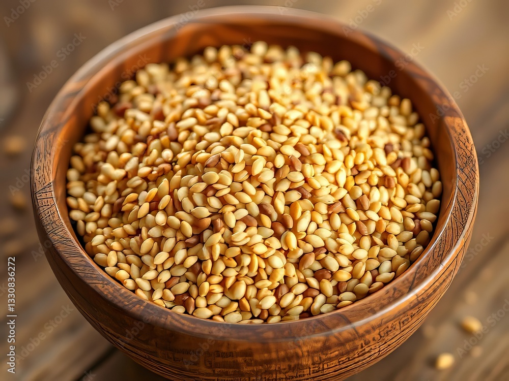 Vibrant Sesame Seeds in Wooden Bowl - AI Photorealistic Food Photography
