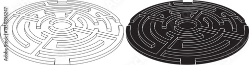 circular maze 3d icon set