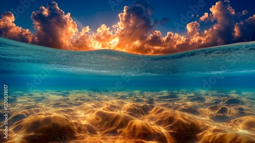 Spectacular Underwater Sunset: A Breathtaking View of Ocean and Sky