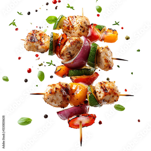 Juicy Chicken Kebab with Grilled Vegetables Isolated on Transparent Background