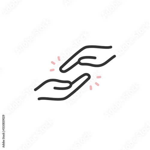 サポート・協力・パートナーをイメージした手を取るハンドアイコン (線画・シンプル)
