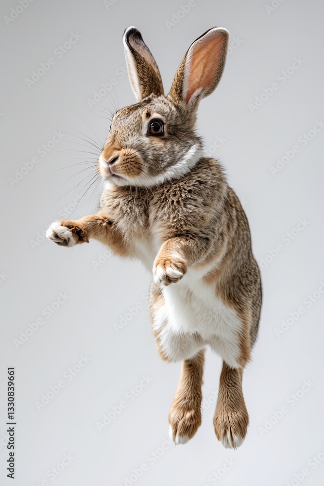 Obraz premium Energetic Brown Rabbit Leaping Dynamically in Studio Setting