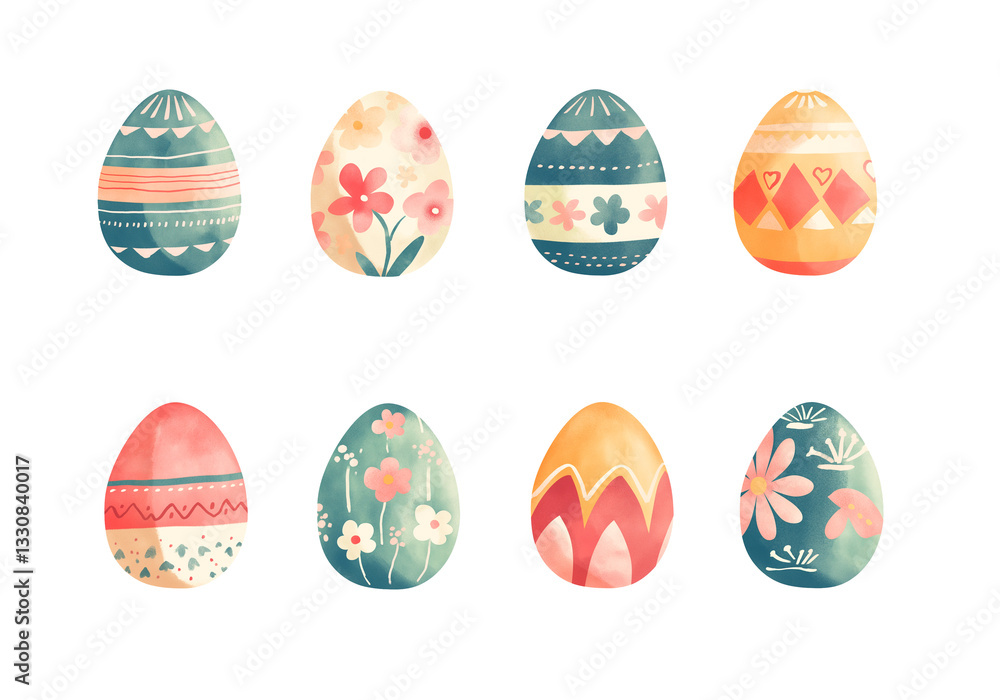 Set of 8 Easter eggs illustration. Design element watercolor illustration. Patterns. Transparent background. Colors yellow, red, pink, orange, blue, green, decoration illustration egg in spring, png Set of 8 Easter eggs illustration. Design element watercolor illustration. Patterns. Transparent background. Colors yellow, red, pink, orange, blue, green, decoration illustration egg in spring, png