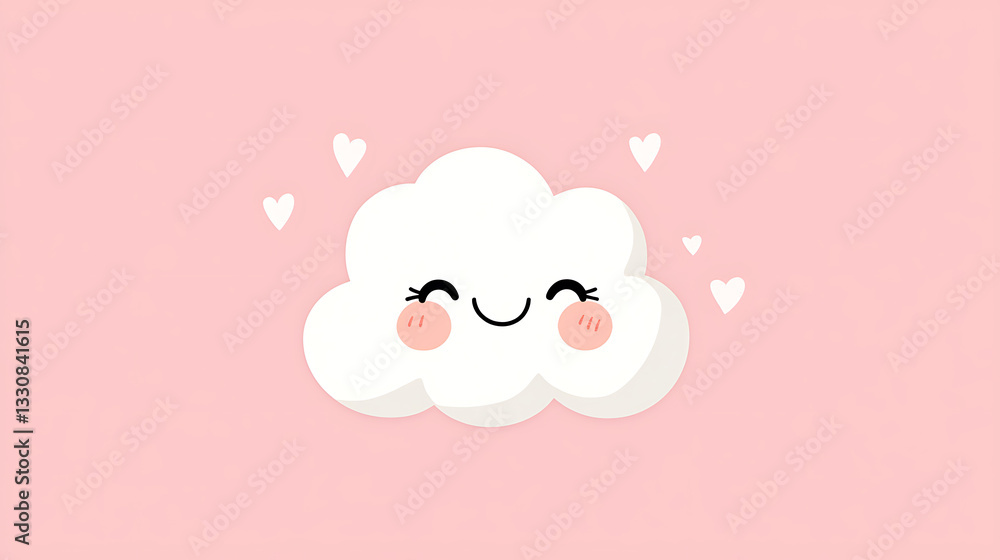Naklejka premium A cartoon cloud with a smiling face and hearts on it. AI Generated
