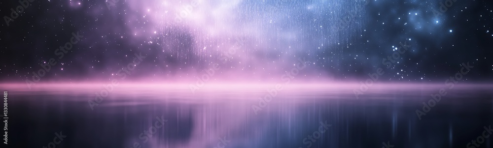 Obraz premium A stunning cosmic landscape with vibrant colors mirrored on tranquil waters.