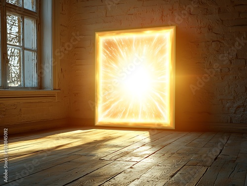 Portal shines light in vintage room, hardwood floor