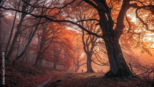 Autumn Forest Landscape with Sunlight