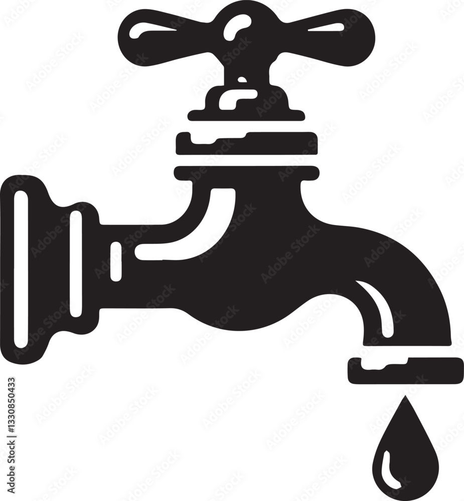 vector illustration of tap with water drop, tap with water drop icon, tap silhouette vector black and white vector illustration of tap with water drop, tap with water drop icon, tap silhouette vector black and white
