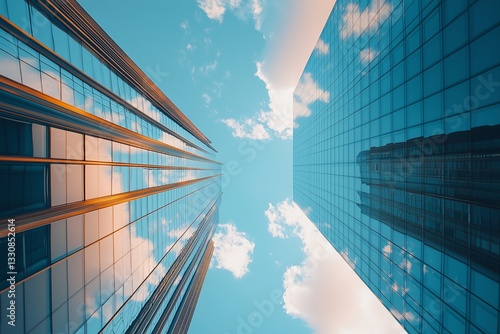 The two tall buildings looked magnificent against the blue sky and white clouds
