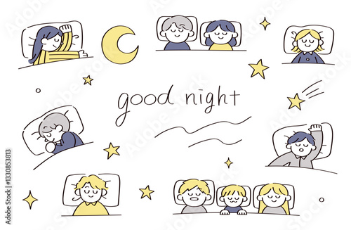 眠っている人のイラストセット
