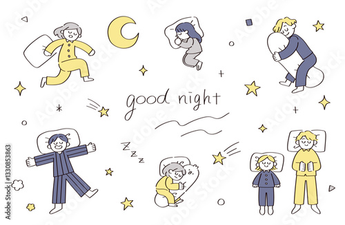 眠っている人のイラストセット