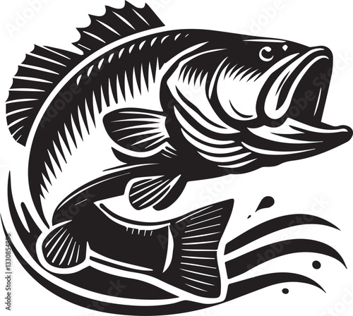 black big bass fish vector illustration, Big Bass fish icon, fish silhouette vector black and white