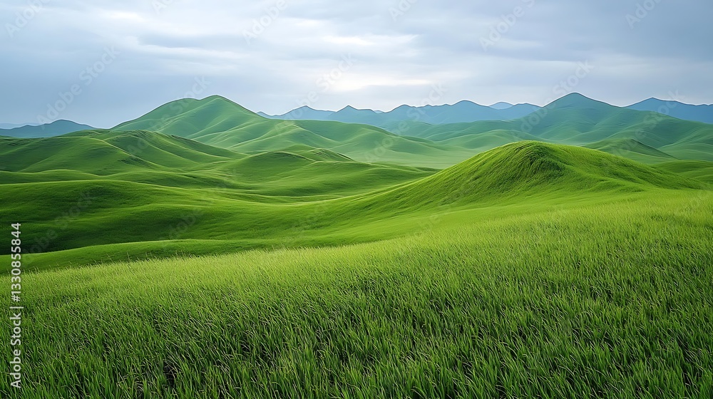 Naklejka premium Thick, lush grass blankets the earth, creating a comforting and untouched paradise. Each blade stands tall, swaying in harmony, as if whispering secrets to the open sky