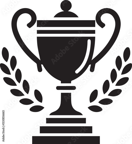 black trophy cup vector illustration, trophy cup icon, trophy cup silhouette vector black and white