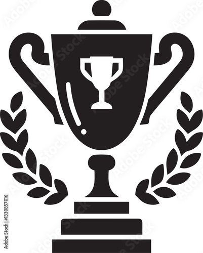 black trophy cup vector illustration, trophy cup icon, trophy cup silhouette vector black and white