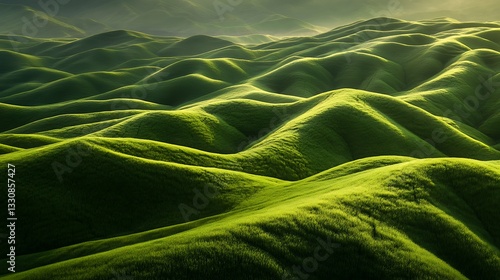 The grassland stretches endlessly, its emerald-green blades swaying in the gentle breeze like an ocean of silk