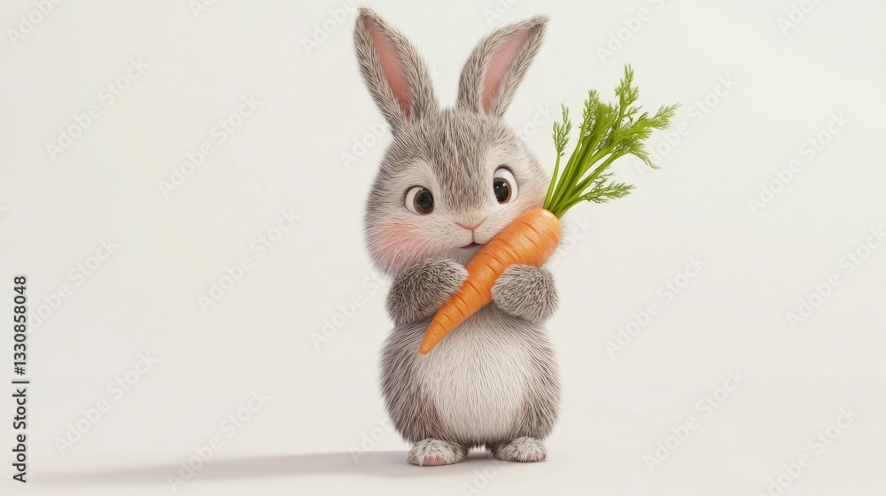 Obraz premium Happy easter bunny with carrot spring illustration joyful cute rabbit