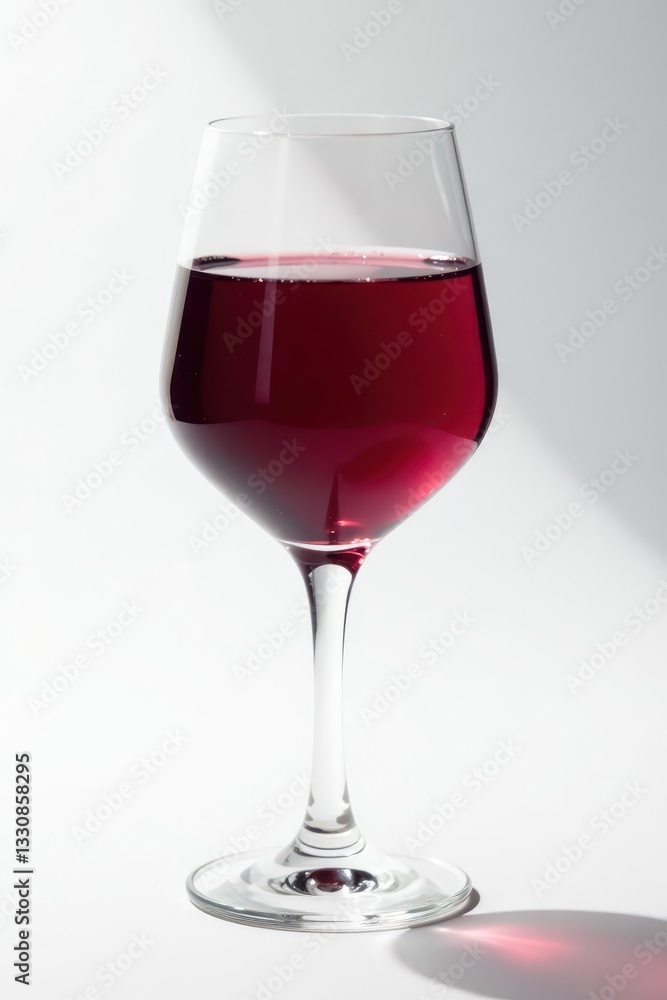Dark ruby wine fills crystal glass, pure white backdrop, wine tasting, still life Dark ruby wine fills crystal glass, pure white backdrop, wine tasting, still life