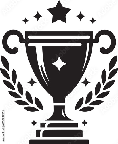 black trophy cup vector illustration, trophy cup icon, trophy cup silhouette vector black and white