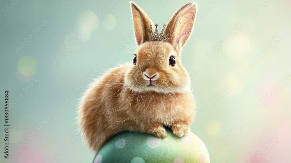 Fototapeta premium Happy easter bunny on colorful egg spring garden animated joyful scene