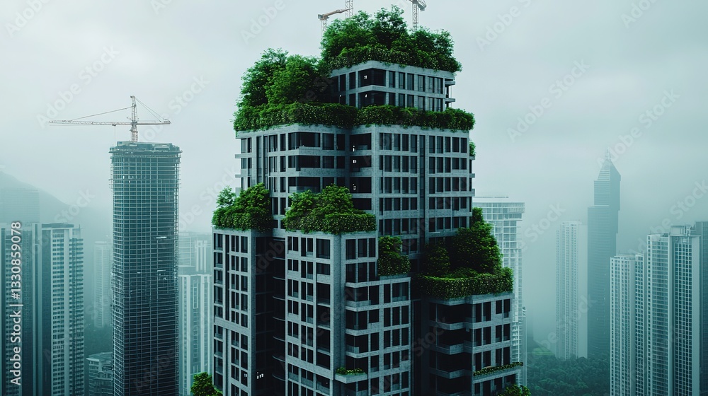 Fototapeta premium Futuristic self-sustaining skyscraper showcased in urban landscape modern architecture gigapixel standard