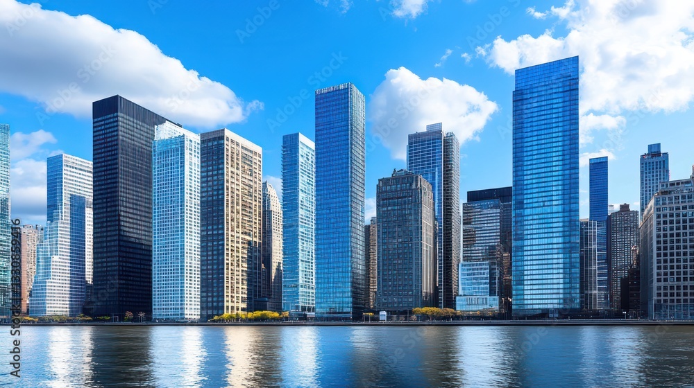 Fototapeta premium NYC Skyline Reflecting on Water