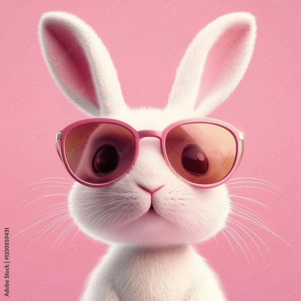 Fototapeta premium Whimsical Cool Bunny Sporting Trendy Sunglasses with a Playful Expression in a Minimalist Isolated Setting