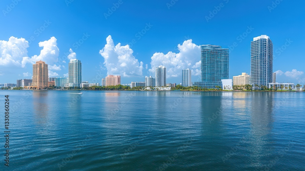 Fototapeta premium Miami Skyline Reflects on Calm Water