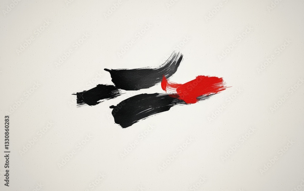 Fototapeta premium Red And Black Brushstrokes On Off-White Textured Background