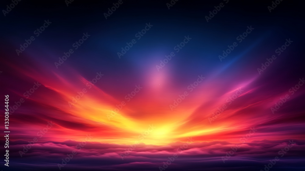 Fototapeta premium Vibrant Sunset Over Calm Ocean Waves With Rich Colors, colorful landscape view fantasy style