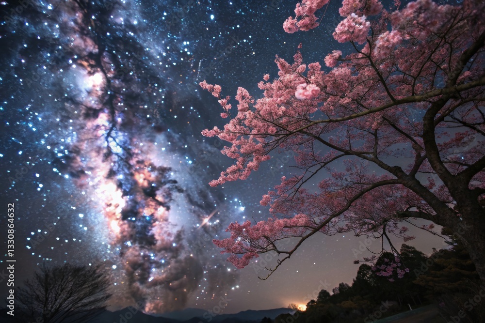 Fototapeta premium Cherry Blossoms Under the Milky Way