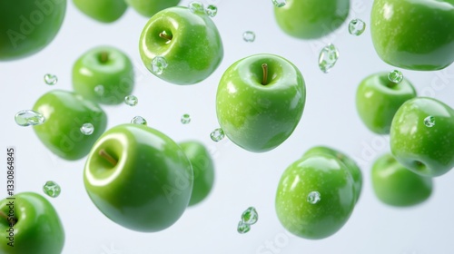 Wallpaper Mural 13.A striking 3D image of green apples falling against a plain white backdrop. The applesâ€™ smooth, shiny skin glows with realism, each one appearing as though it is caught in mid-motion. The Torontodigital.ca