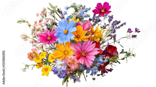 Fototapeta Naklejka Na Ścianę i Meble -  Colorful bouquet of wildflowers on transparent background celebrating beauty of nature