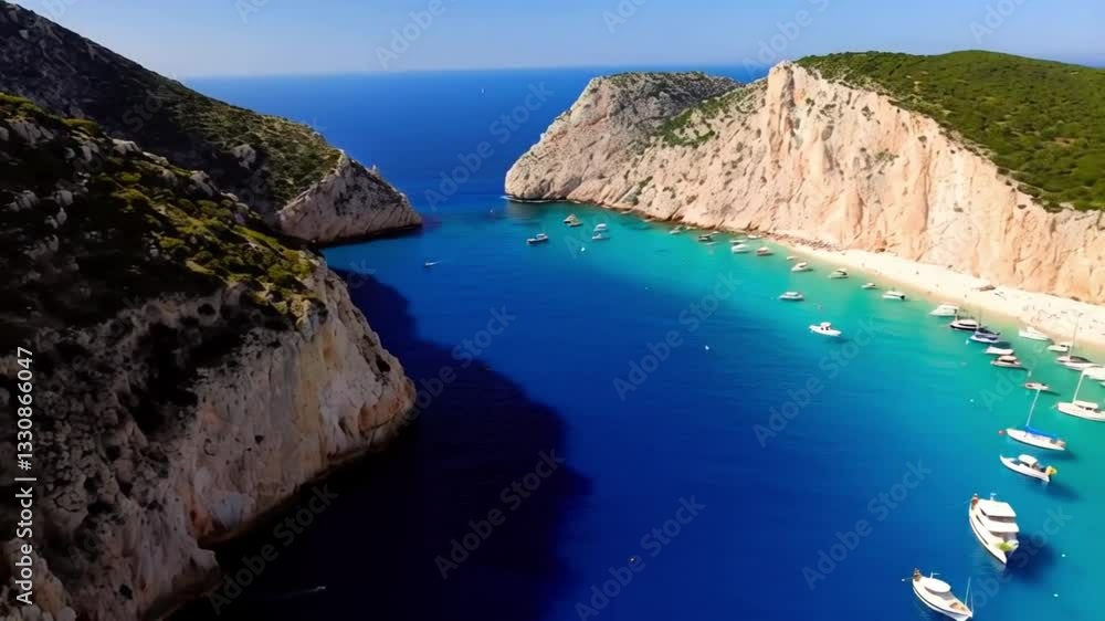 Aerial view of the crete coast with cliffs, blue mediterranean waters, and rocky beach Aerial view of the crete coast with cliffs, blue mediterranean waters, and rocky beach