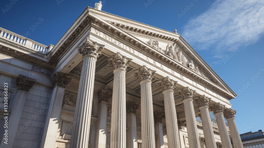 Majestic Classical Building Facade Under a Blue Sky Majestic Classical Building Facade Under a Blue Sky