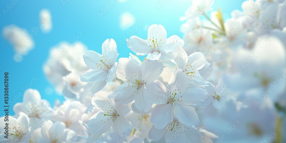 A 3D-rendered close-up of delicate cherry blossoms against a bright blue sky A 3D-rendered close-up of delicate cherry blossoms against a bright blue sky