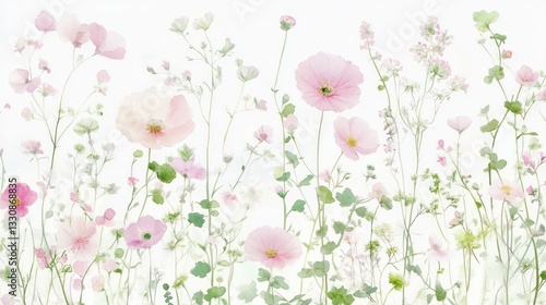 Delicate Pink Flowers Field