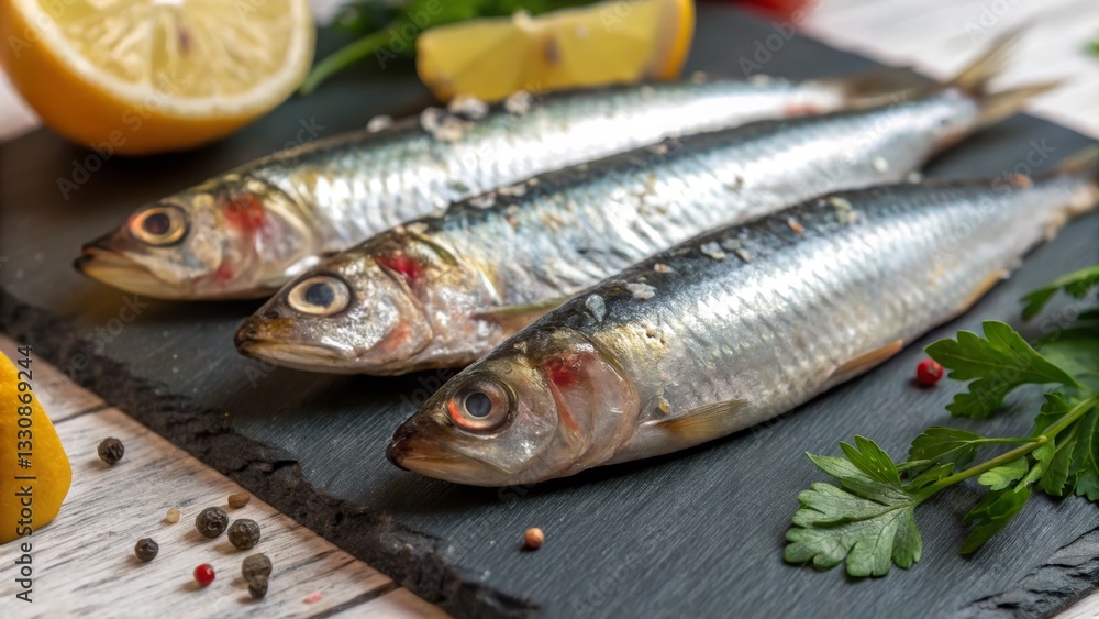 Fresh Sardines on Slate Fresh Sardines on Slate