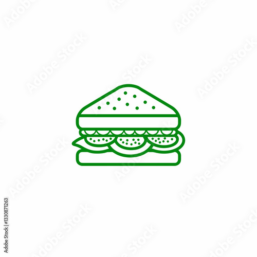 Sandwich Outline Vector Icon, Green, for Deli Menu, Fast Food Restaurant Branding, Lunch Design