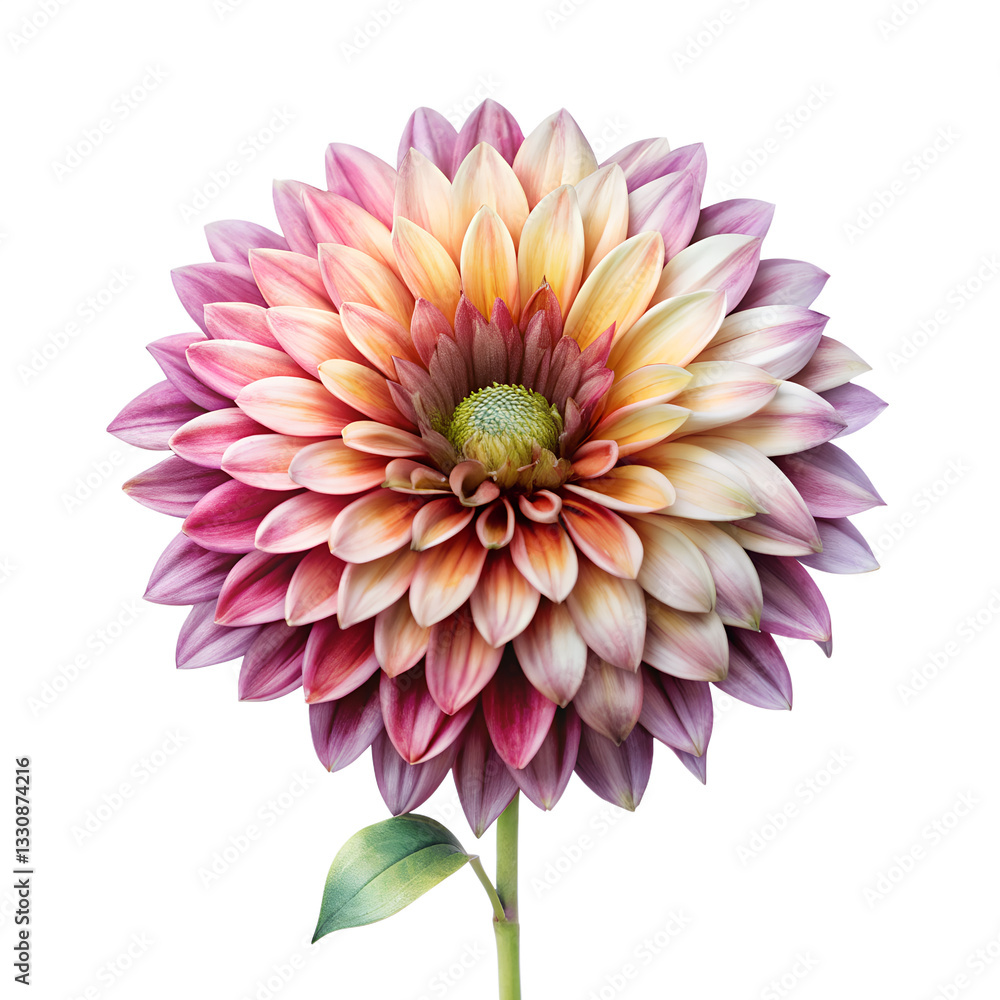 Obraz premium Watercolor pink dahlia flower close view isolated on transparent background, PNG File