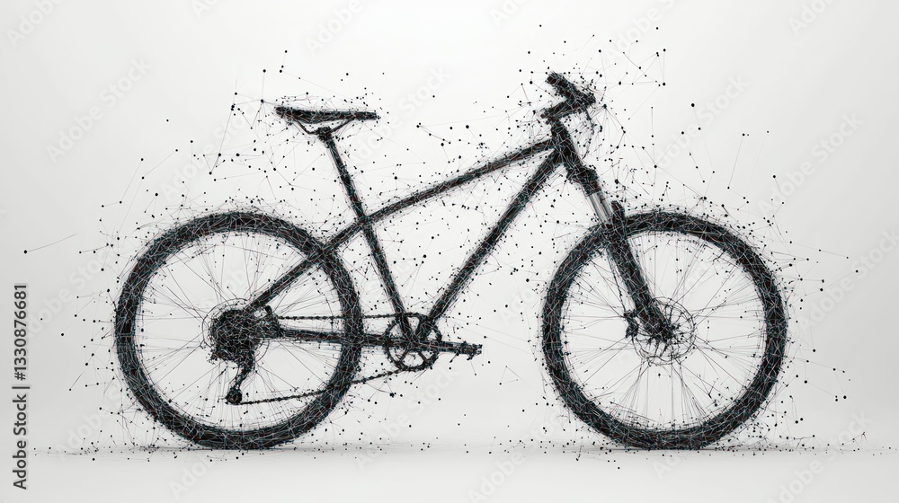 Abstract Mountain Bike Silhouette, Dotted Design, Studio Setting, Minimalist Style