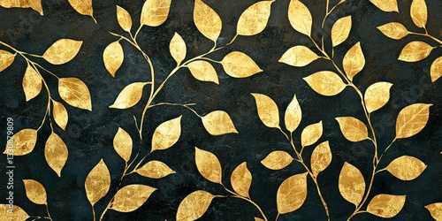 A decorative wallpaper with elegant gold leaf motifs