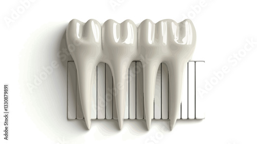 Close-up view of three off-white, simplified tooth models arranged in a row against a white background with a subtle grid pattern beneath. The models are sculpted with smooth surfaces and rounded