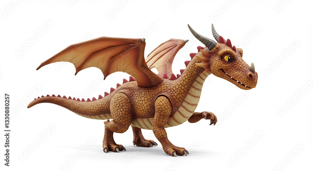 Friendly orange dragon playfully poses against bright white background. AI Generated Friendly orange dragon playfully poses against bright white background. AI Generated
