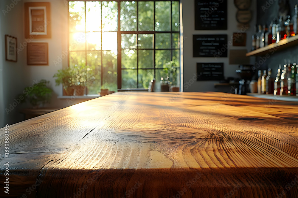 Rustic Wooden Bar Counter In Sunlight Rustic Wooden Bar Counter In Sunlight