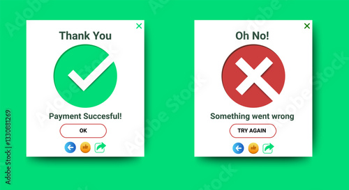 Payment message popup window ui design with button for mobile and web. Vector EPS 10