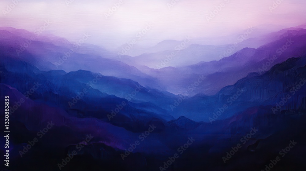 Fototapeta premium Serene and Ethereal Landscape with Soft Purple and Blue Hues Over Rolling Mountain Range at Dusk