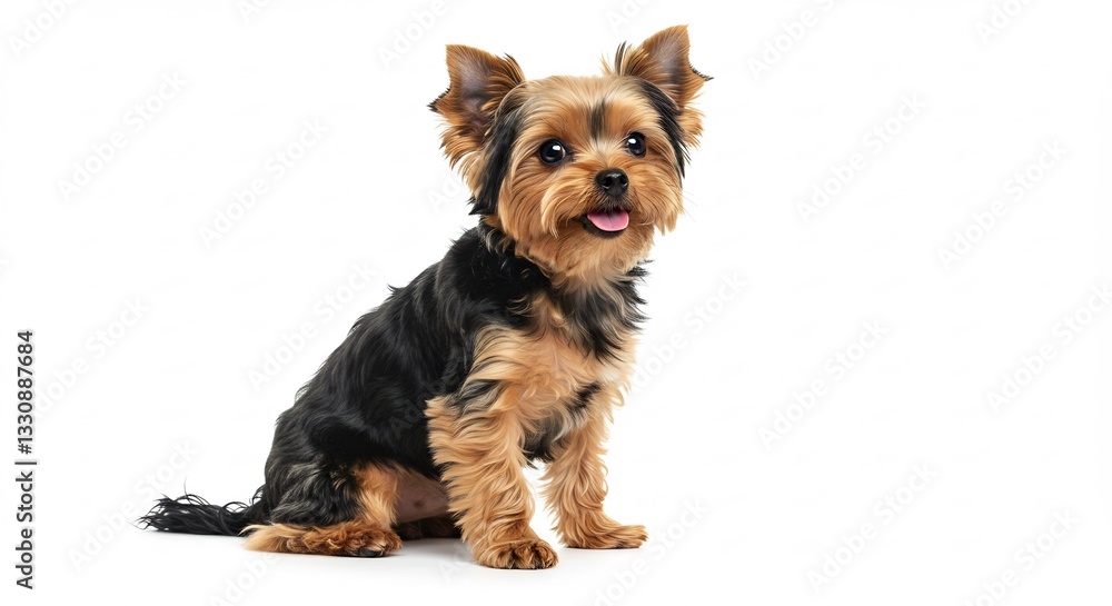Happy Yorkshire Terrier Puppy Poses Against White Background. AI Generated Happy Yorkshire Terrier Puppy Poses Against White Background. AI Generated