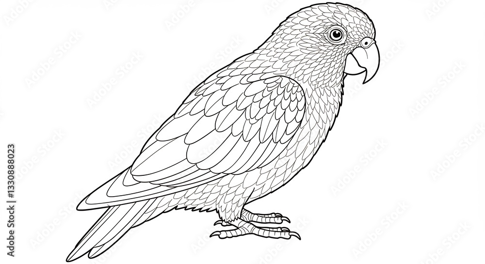 Naklejka premium Detailed line drawing depicts a small parrot standing subtly. AI Generated