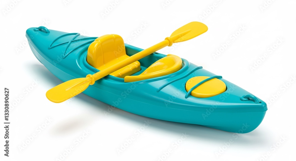 Teal kayak rests gently with yellow paddles ready for tranquil waters. AI Generated Teal kayak rests gently with yellow paddles ready for tranquil waters. AI Generated